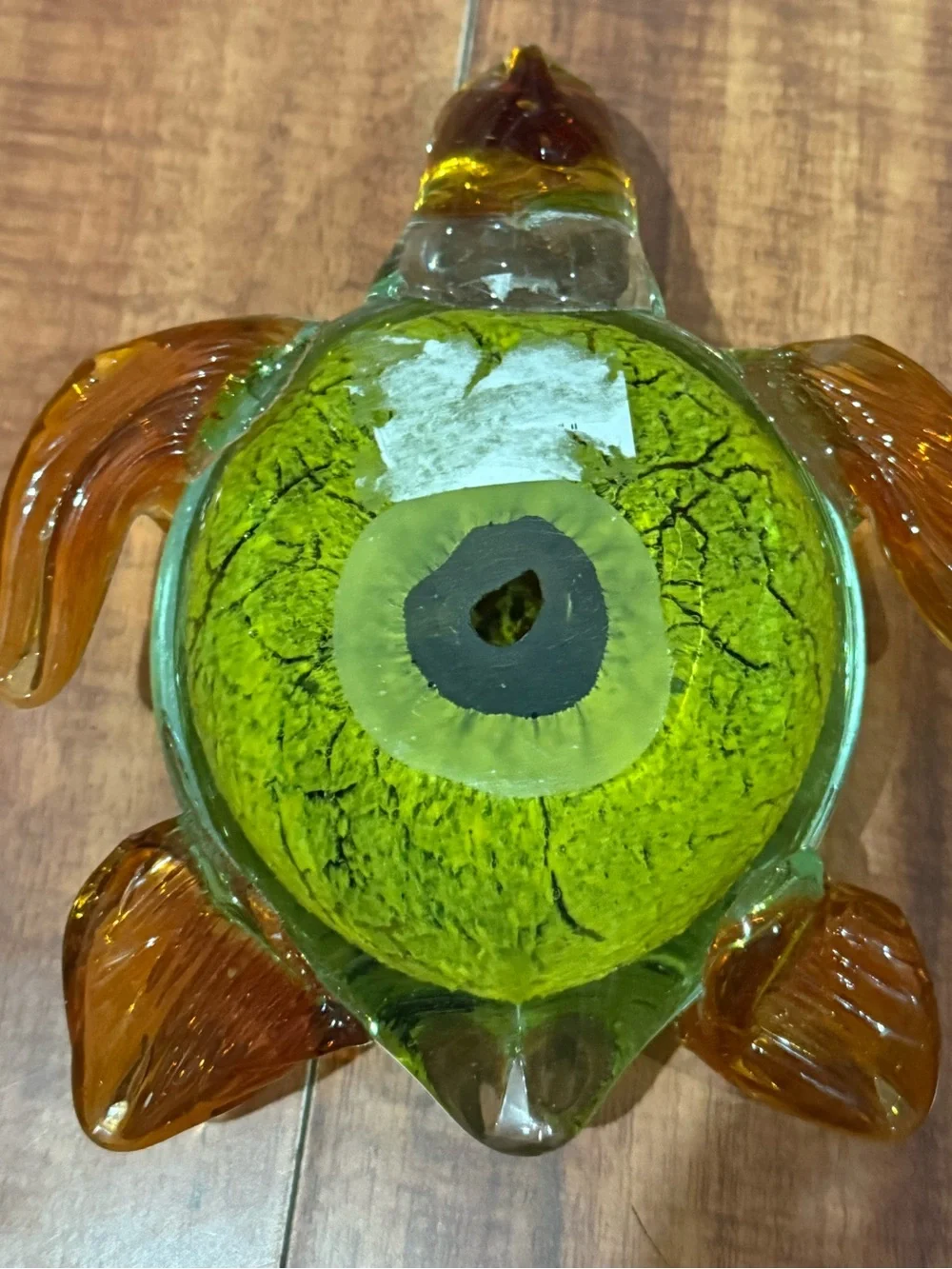 Glass Turtle Figurine - Green and Amber Decorative Accent